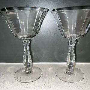 (2) vintage Fostoria Silver Flute" 6" champagne glasses